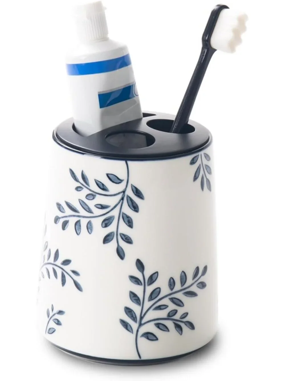 Chic Ceramic Toothbrush Holder & Makeup Brush Cup, Blue White Chinoiserie Design